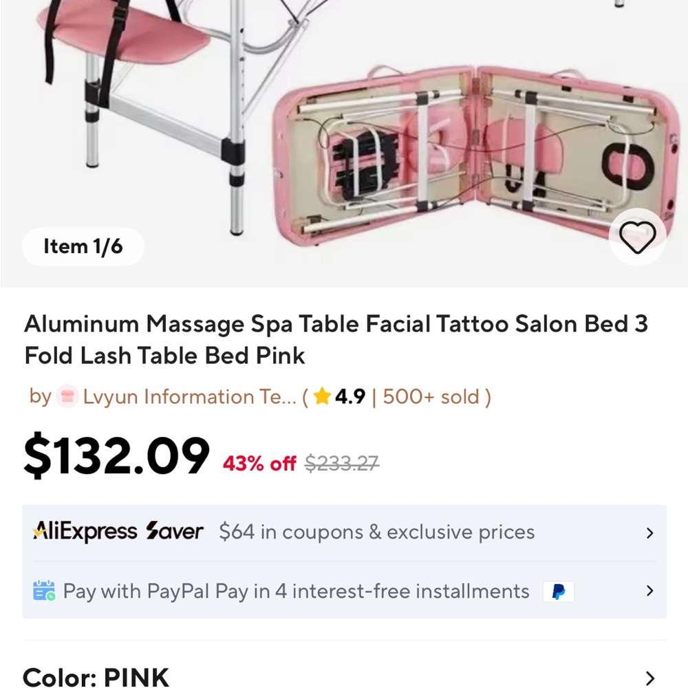 Pink Aluminum Massage Spa Table